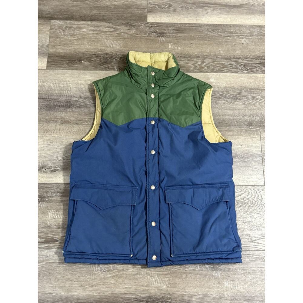 Vintage Sunbuster Multicolor Snap On Puffer Vest Retro Outdoors - Men’s Large